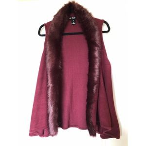 Faux Fur-Trim Vest Burgundy
